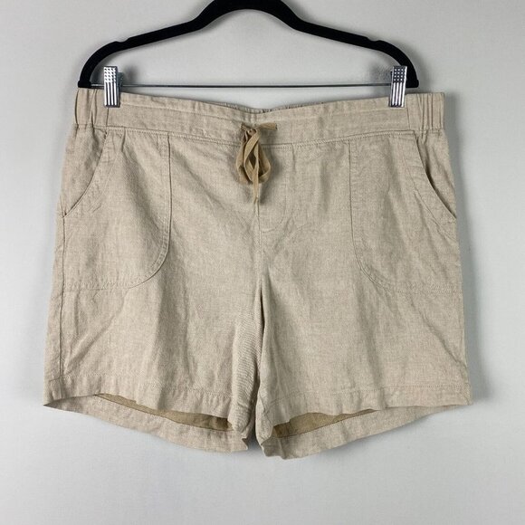Talbots High Waist Casual Short Size 16P Cotton Linen Beige Pull On Drawstring - Picture 1 of 10